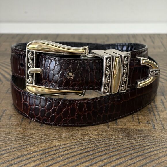 Brighton Reversible Belt Women Size S Black/Brown Croco Embossed Waist 28.5-32.5 main image 6